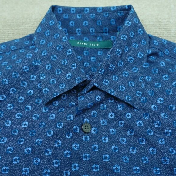 Perry Ellis Button Up Shirt Long Sleeve Men S Blue Circle Pattern 100% Cotton - Picture 4 of 6